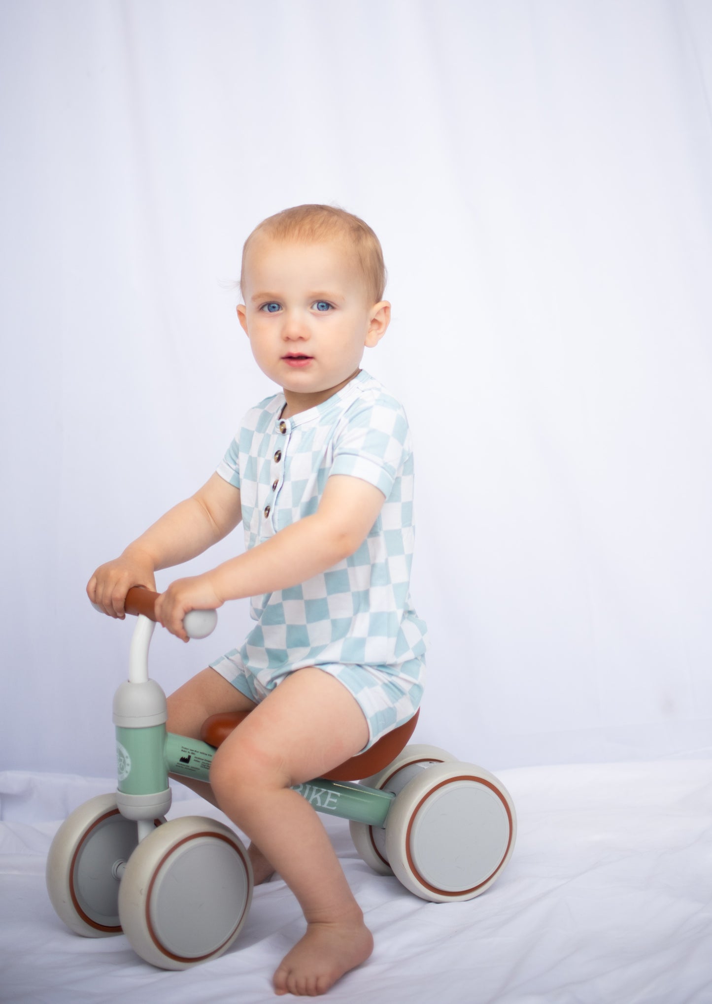 SEAFOAM CHECKERED SHORTIE ROMPER