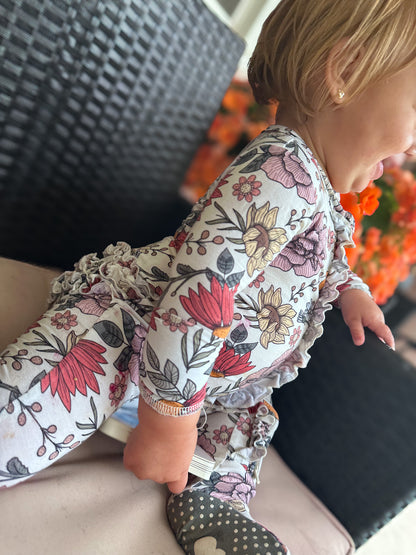 WILDFLOWERS BAMBOO RUFFLE FOOTIE ONESIE