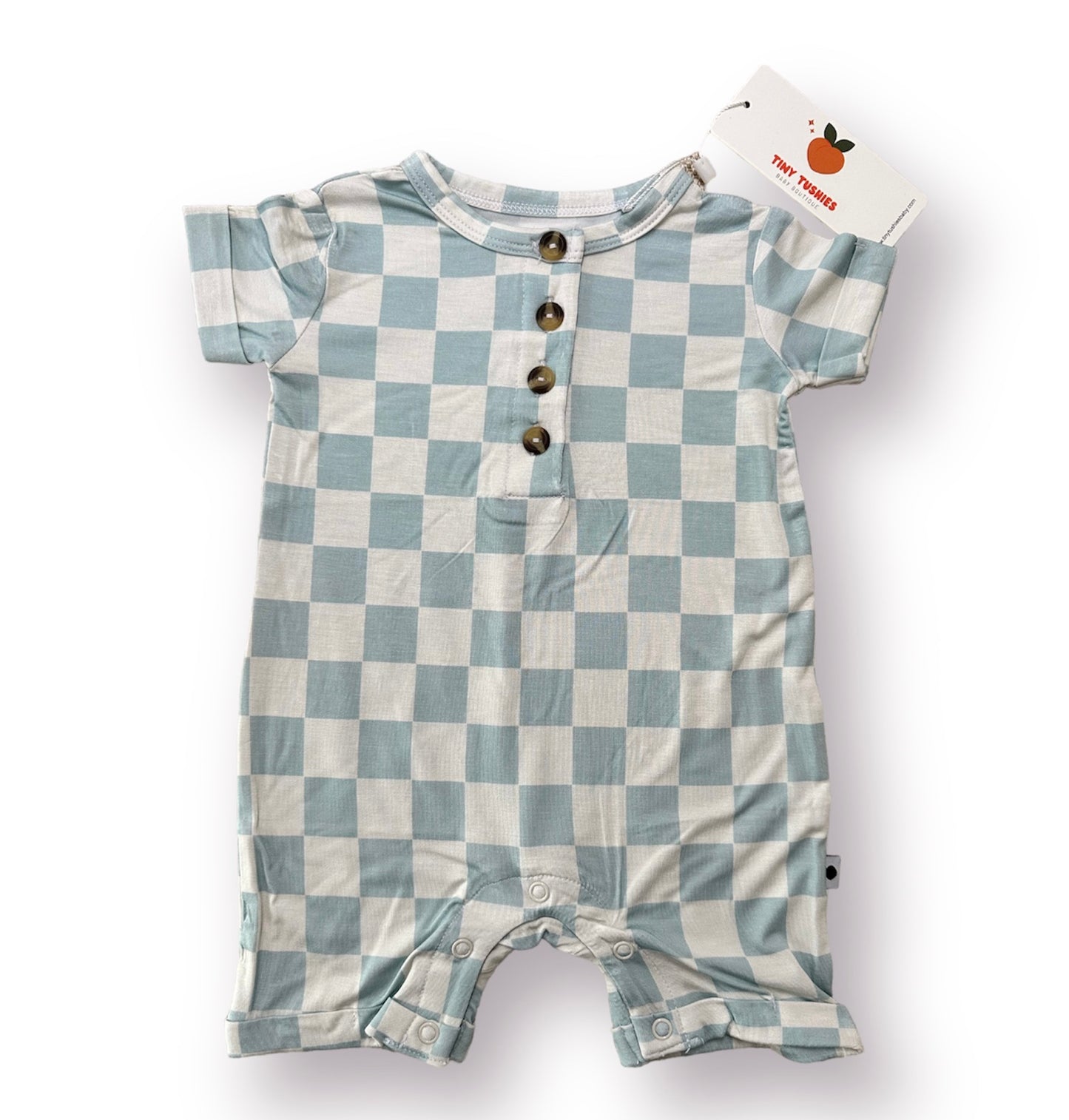 SEAFOAM CHECKERED SHORTIE ROMPER