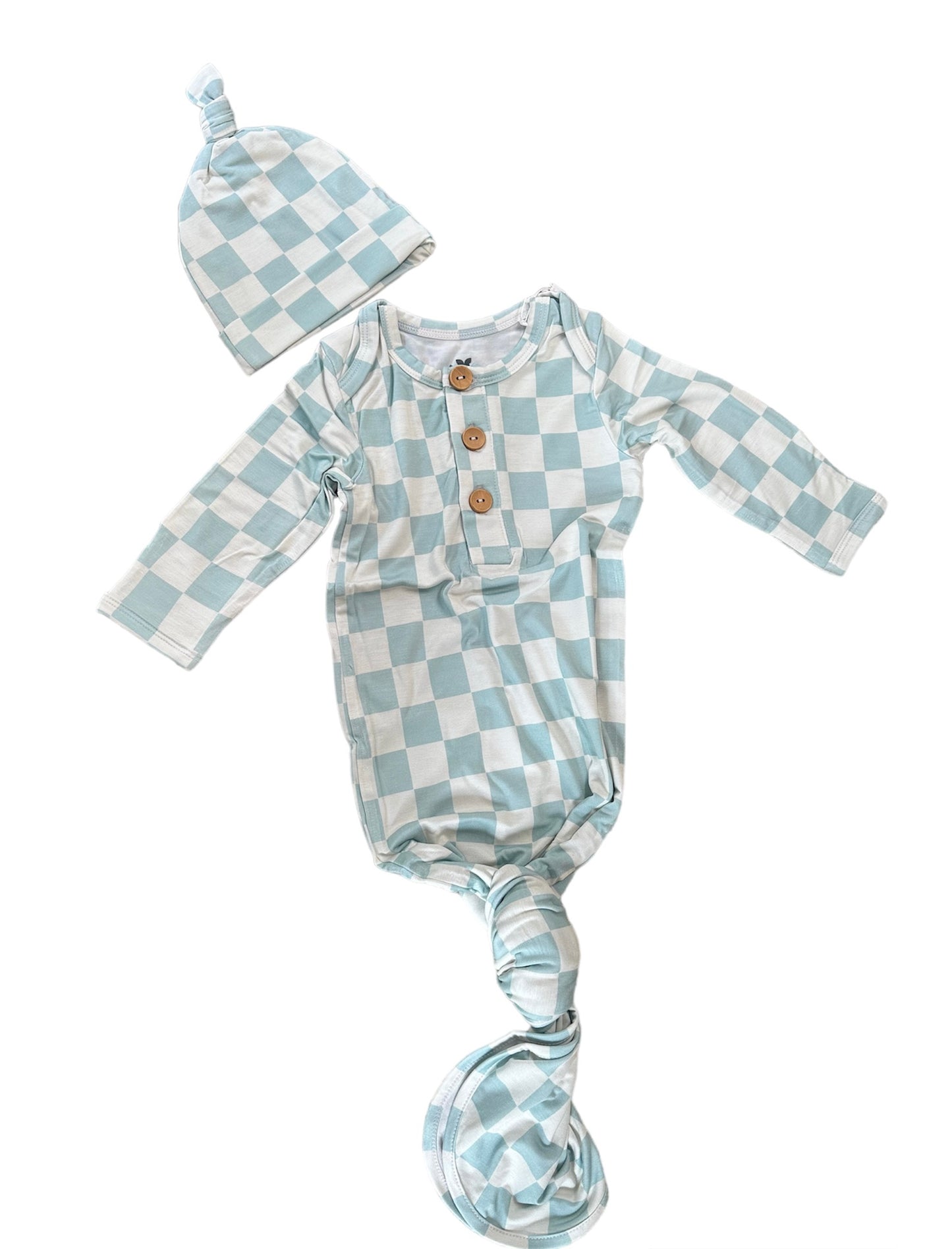 SEAFOAM CHECKERED KNOTTED GOWN