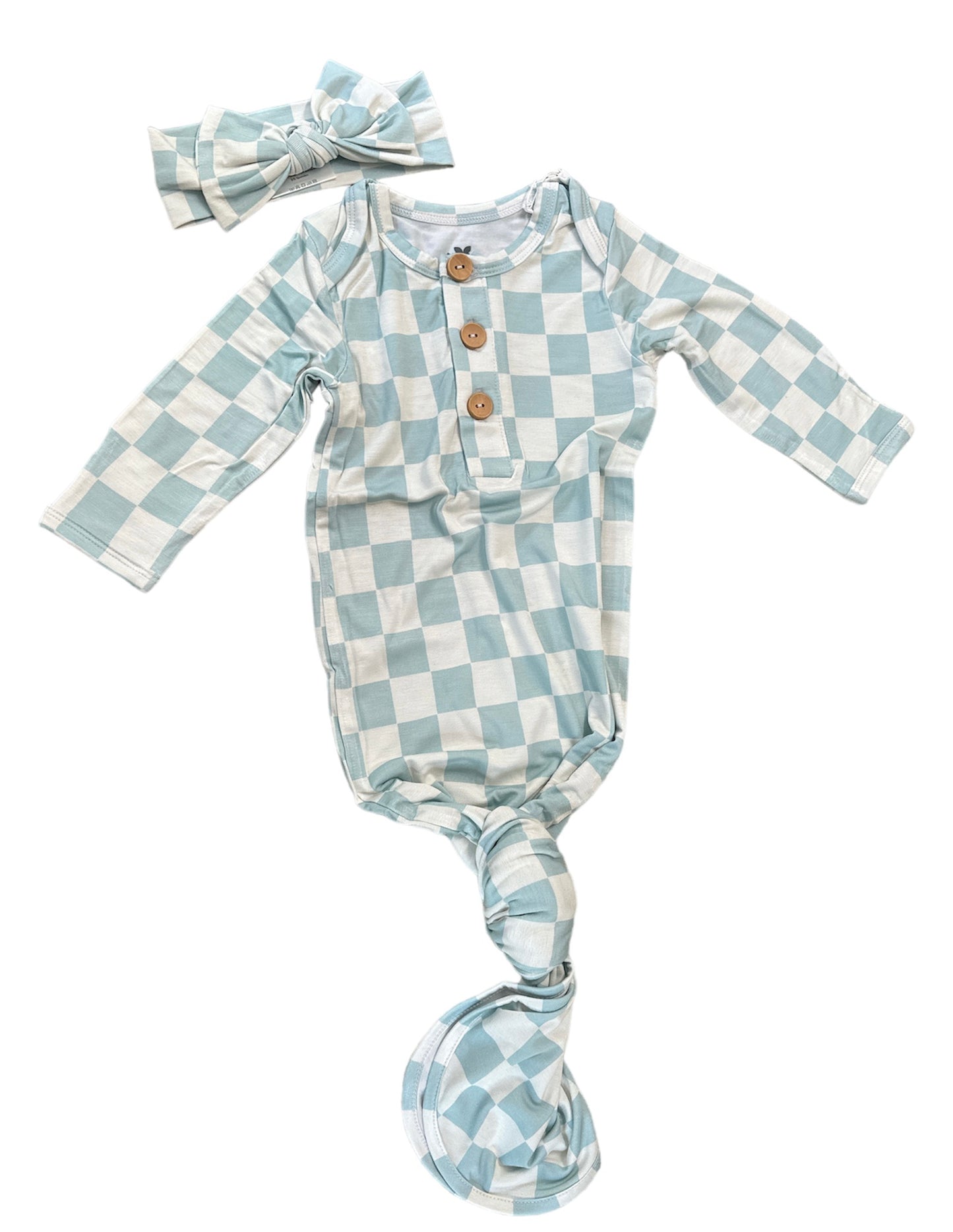 SEAFOAM CHECKERED KNOTTED GOWN