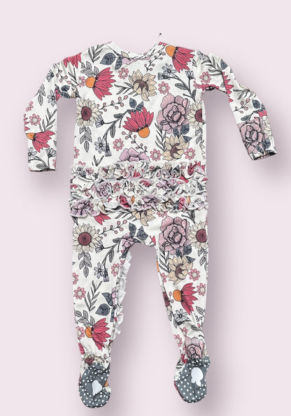 WILDFLOWERS BAMBOO RUFFLE FOOTIE ONESIE