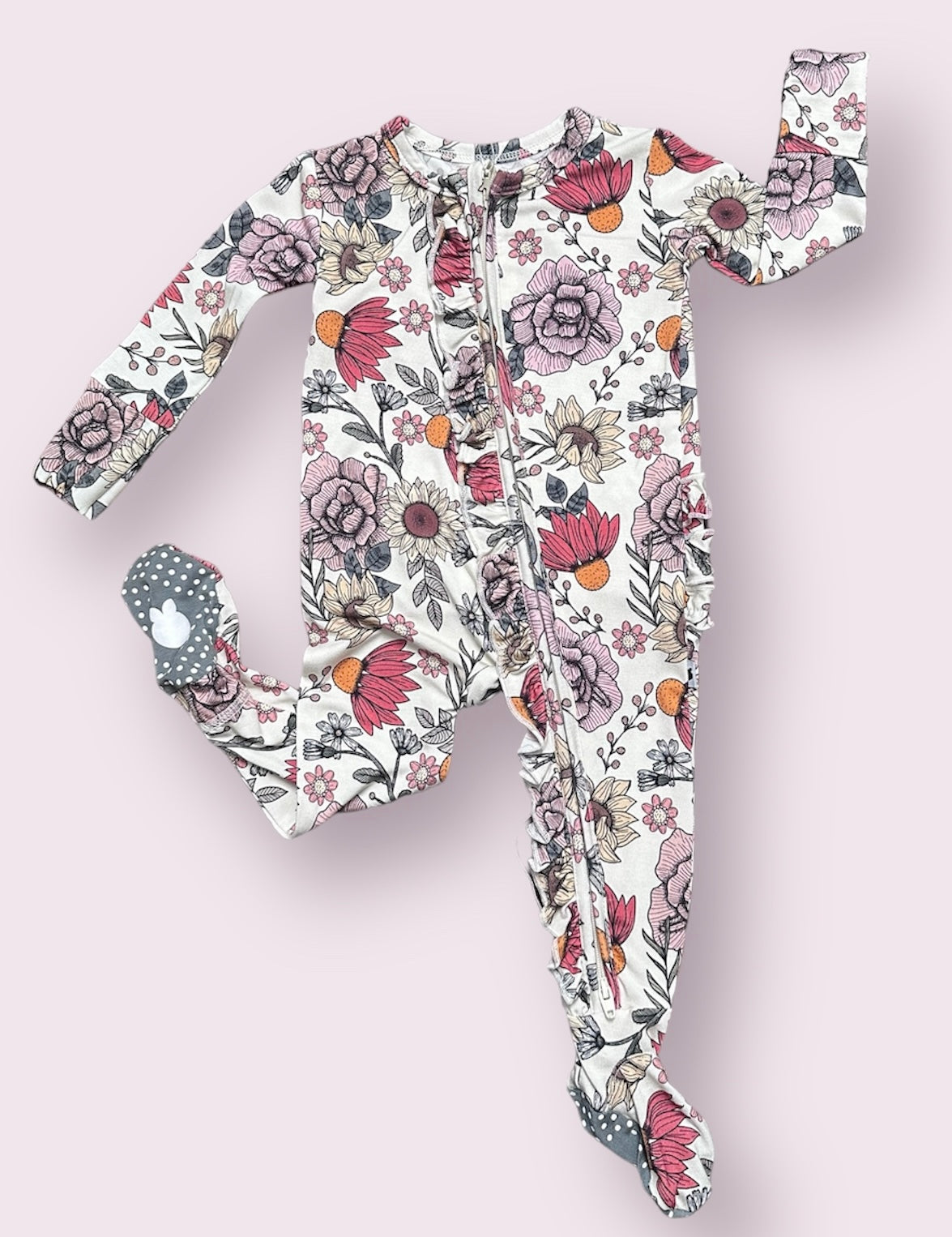 WILDFLOWERS BAMBOO RUFFLE FOOTIE ONESIE